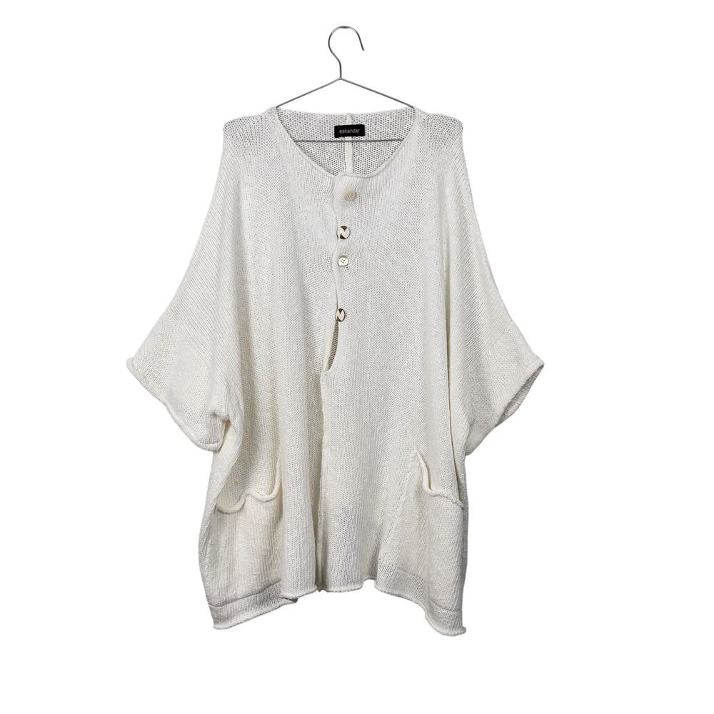 Eskandar Cardigan Sweater Cotton Linen Oversized Knit OS Ivory Cream Lagenlook
